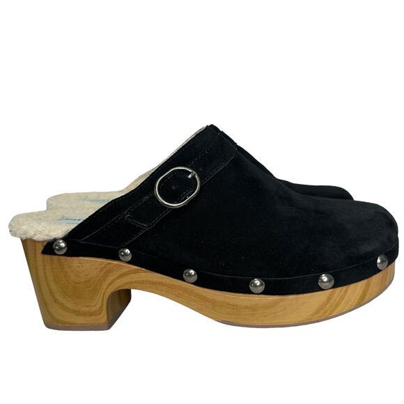 Chinese Laundry Carlie Clog Black Suede Wooden Shoe Women Size 10 Shearling - Picture 9 of 14
